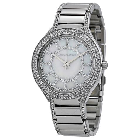 michael kors kerry stainless steel & mother-of-pearl glitz bracelet watch|Michael Kors Kerry Three Hand Stainless Steel Women's Watch .